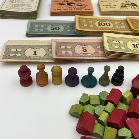 Vintage 1940s Monopoly Original Board Game Wooden Pieces Money Cards Rules - Picture 5 of 16